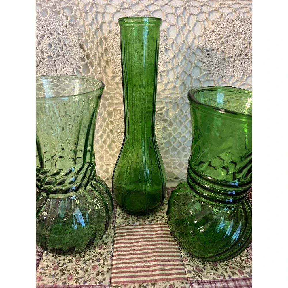 Emerald Green Glass Vase Set 3 Pieces Wedding Vases
